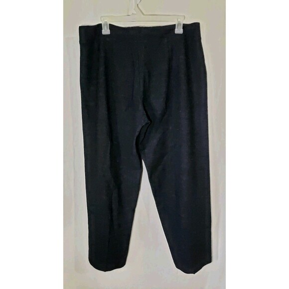 Eileen Fisher Large Charcoal Black Soft 100% Knitted Wool Wide Leg Pull On Pants - Picture 4 of 11